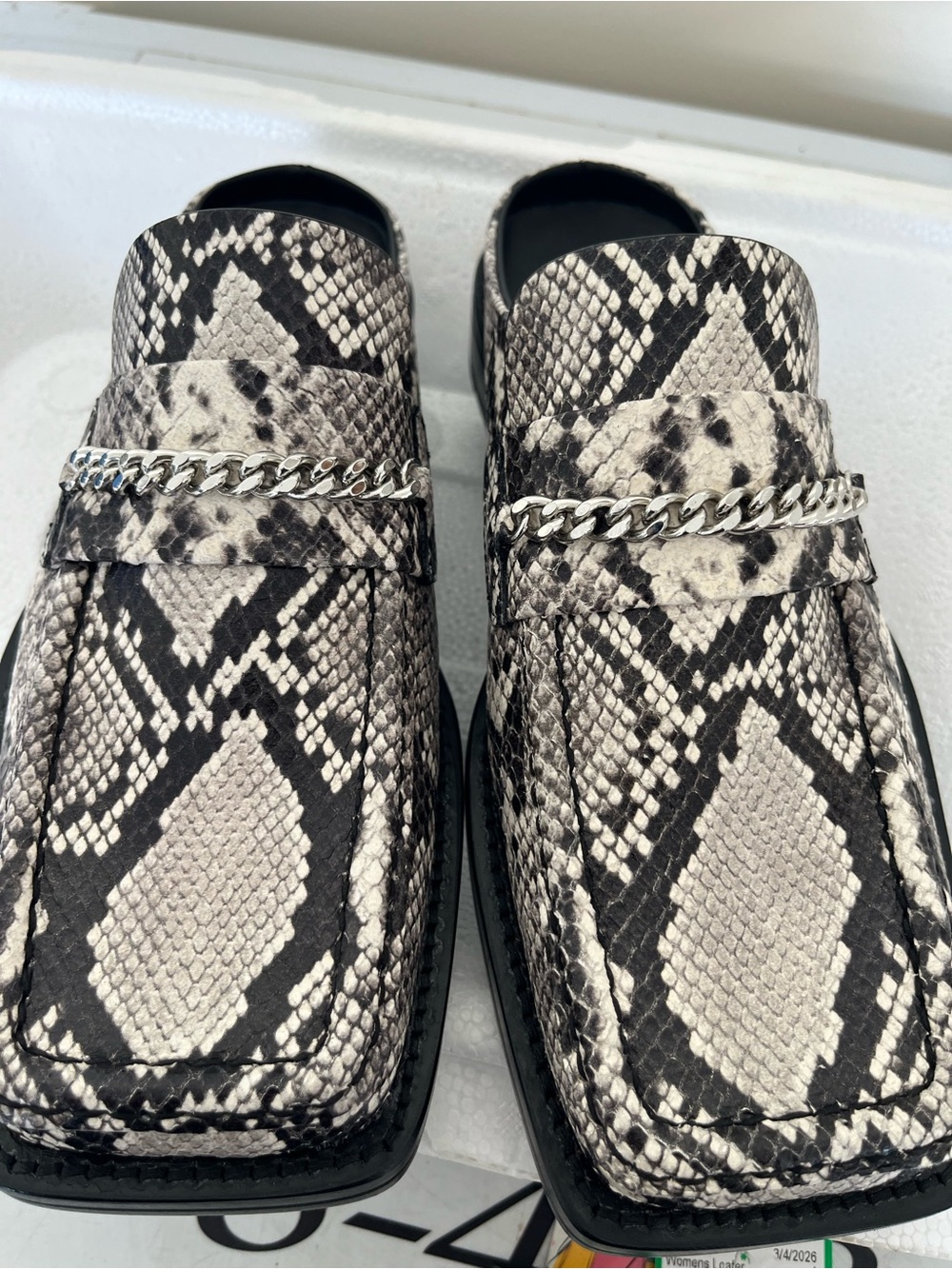 Martine Rose Black and White Snakeskin Chain Mule Loafers - Picture 7 of 9